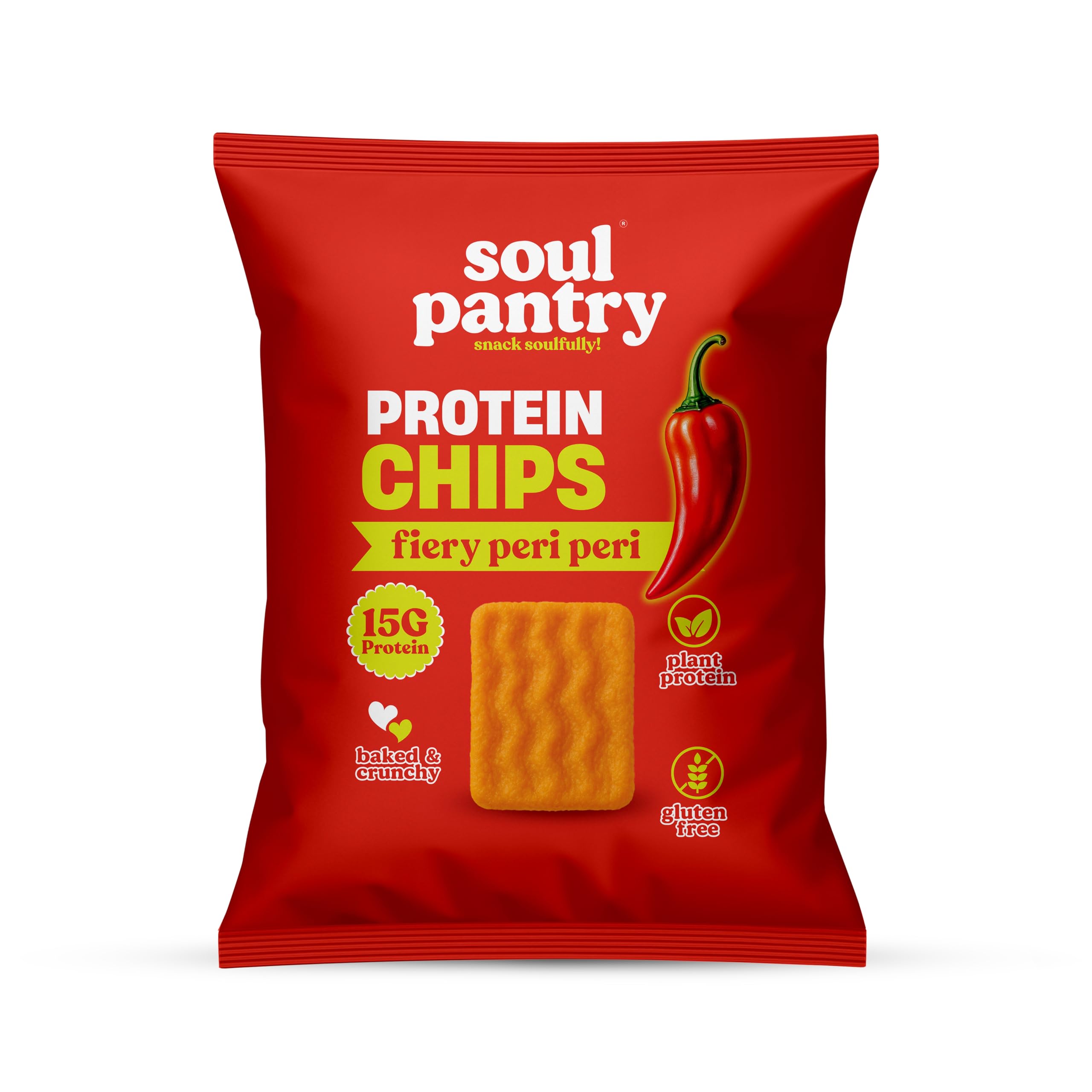Soul Pantry Protein Chips – Peri Peri Flavor | High Protein, Gluten Free, Vegan, Healthy Snack | Plant-Based Baked Chips, Non-GMO | 1 Pack