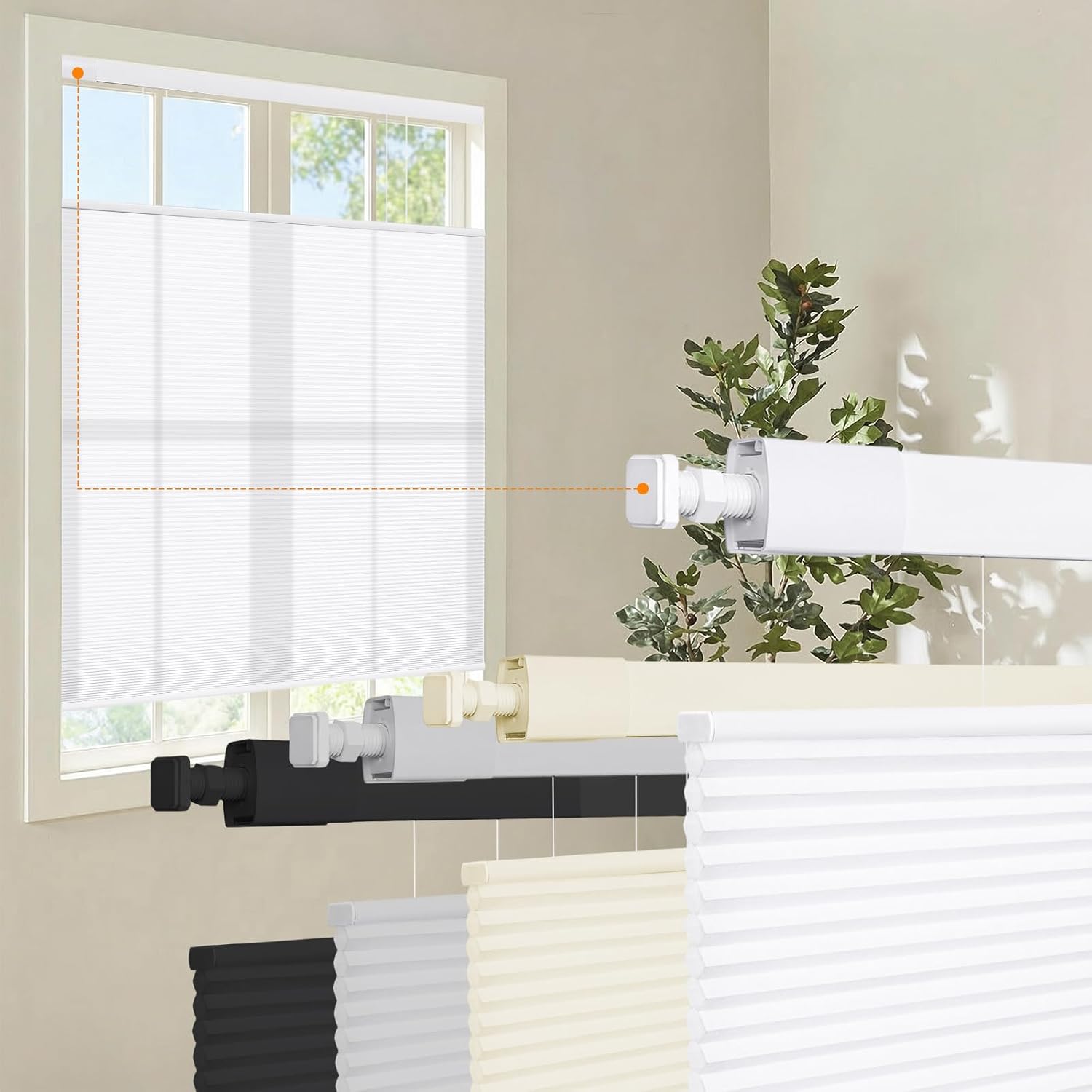 No Drill Top Down Bottom Up Cellular Shades Window Blinds, Cordless Light Filtering 1'' Honeycomb Blinds Custom 47''W x 48''H Window Cover for Home Bedroom Office, White