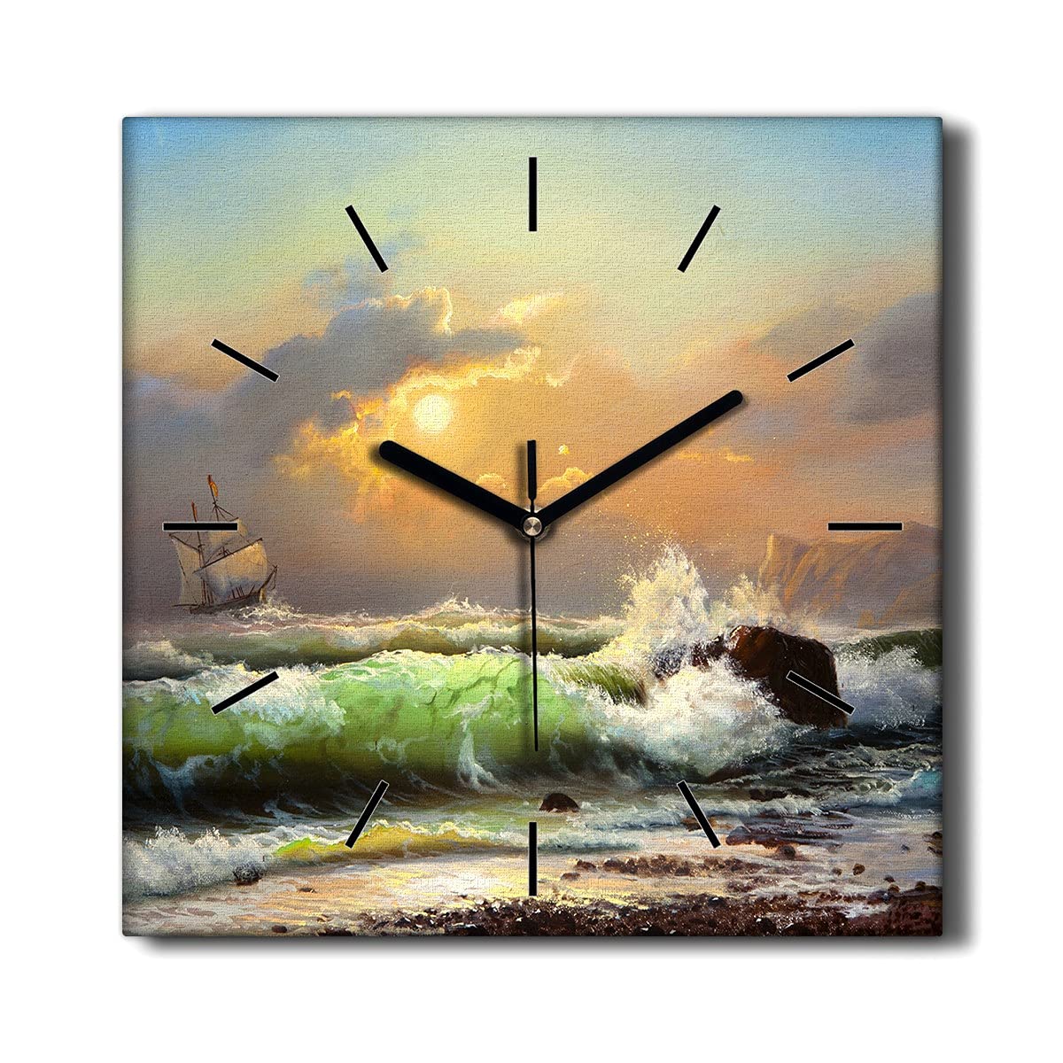 Décoration Murale Toile 30x30cm paysage marin avec horloge intégrée