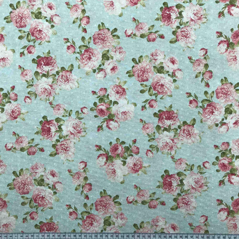 Kt KILOtela - Tela Loneta Estampada, Decoración, Tapizar, Cojines, Cortinas, Bolsos, Manteles, Costura Creativa, 100 cm Largo x 280 cm Ancho, Flores Sevilla, Rosa, Azul ─ 1 Metro — view 3