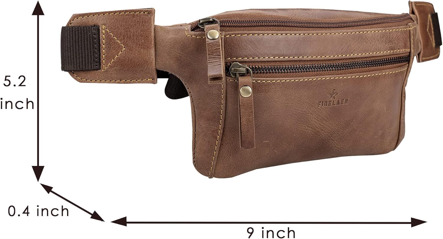Finelaer Leather Waist Fanny Pack- Travel Bag for Men & Women (Almond)