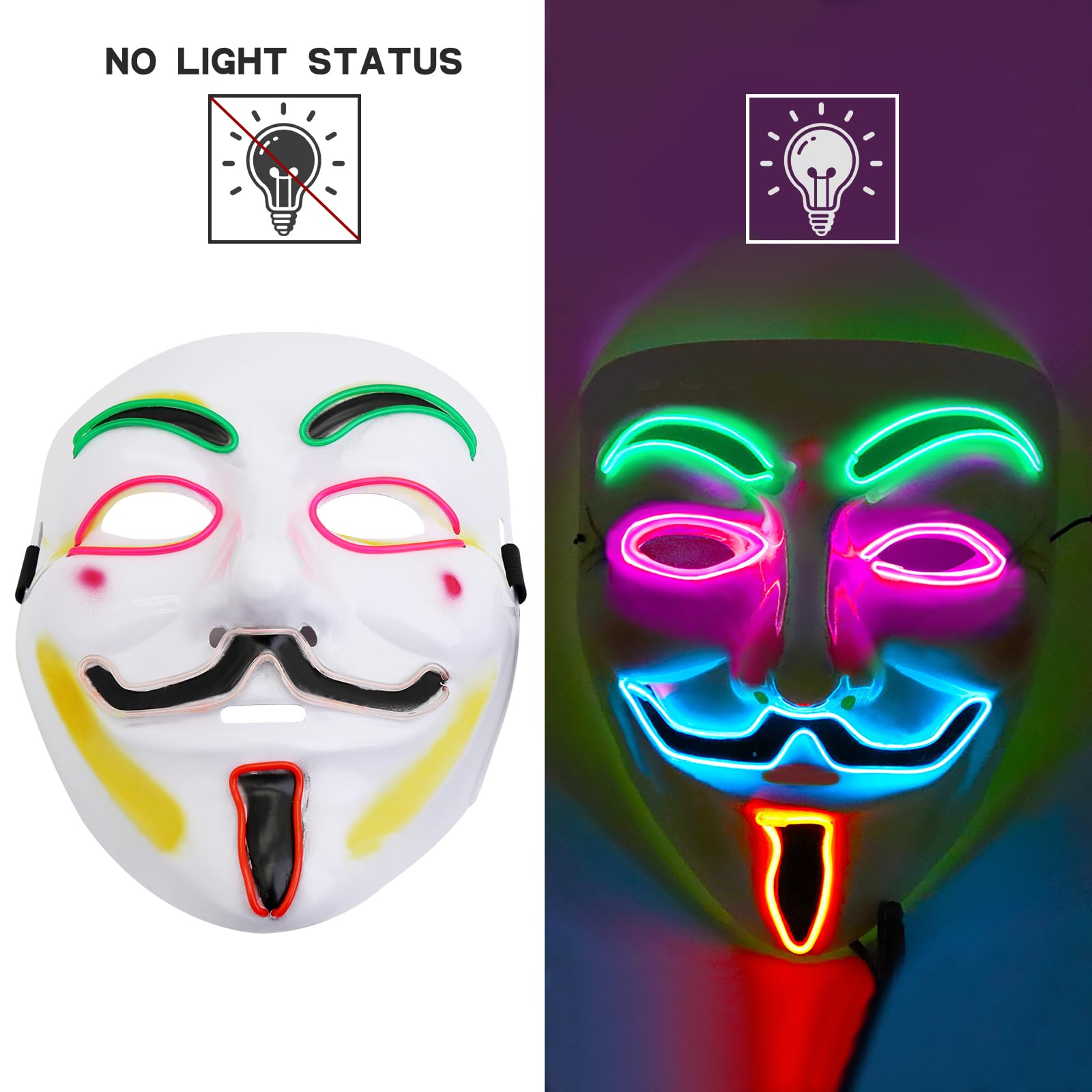 Halloween Mask with LED Lights - Scary Light-Up Mask for Costume Parties Cosplay, Masquerade & Carnival Festivals (white H) - Image 2
