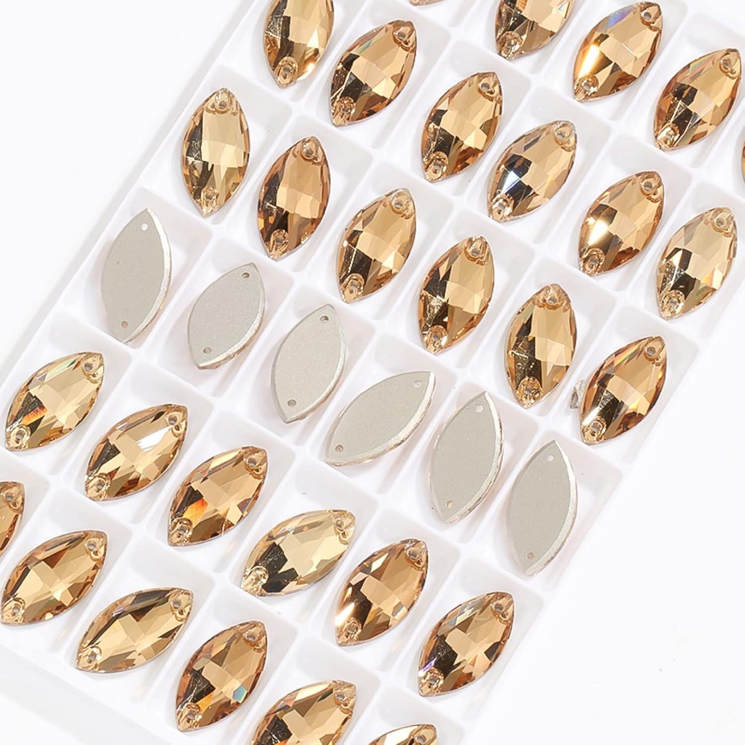 dvkGKLVq Rhinestone，Flatback rhinestones,Horse Eye Flatback Sew on Crystal Rhinestones Appliques for Dresses Glass Shiny Crystal Sewing Stones for Decoration Beads(Gold,9x18mm 36pcs)