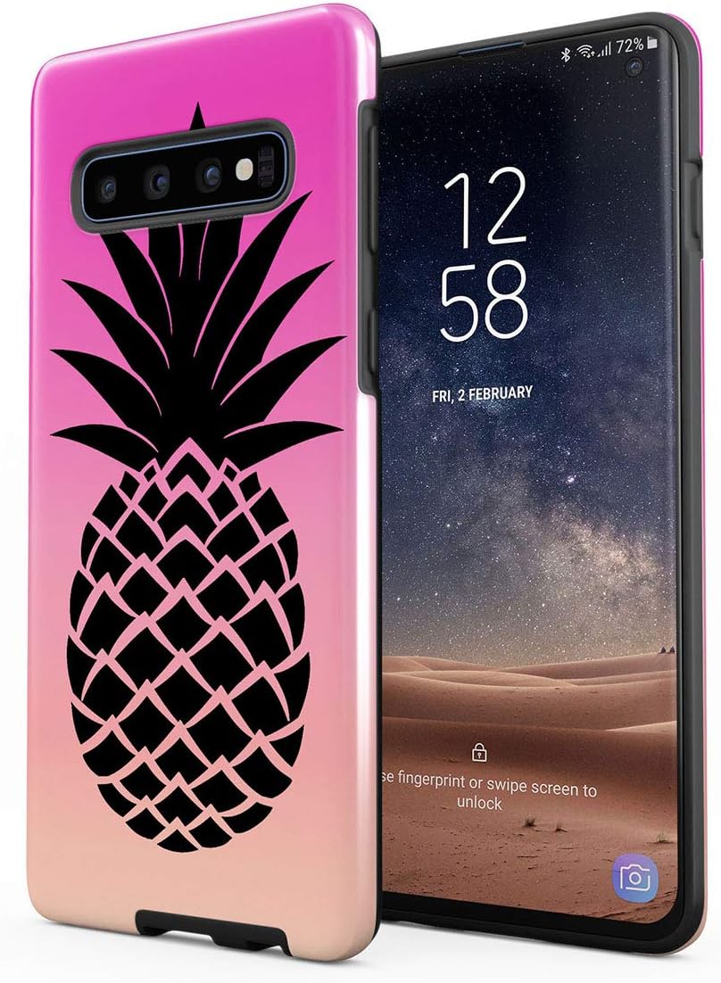 Double Layer Silicone Inner/Hard PC Armor Protective Case Cover for Samsung Galaxy S10 Plus Black Tropical Pineapple