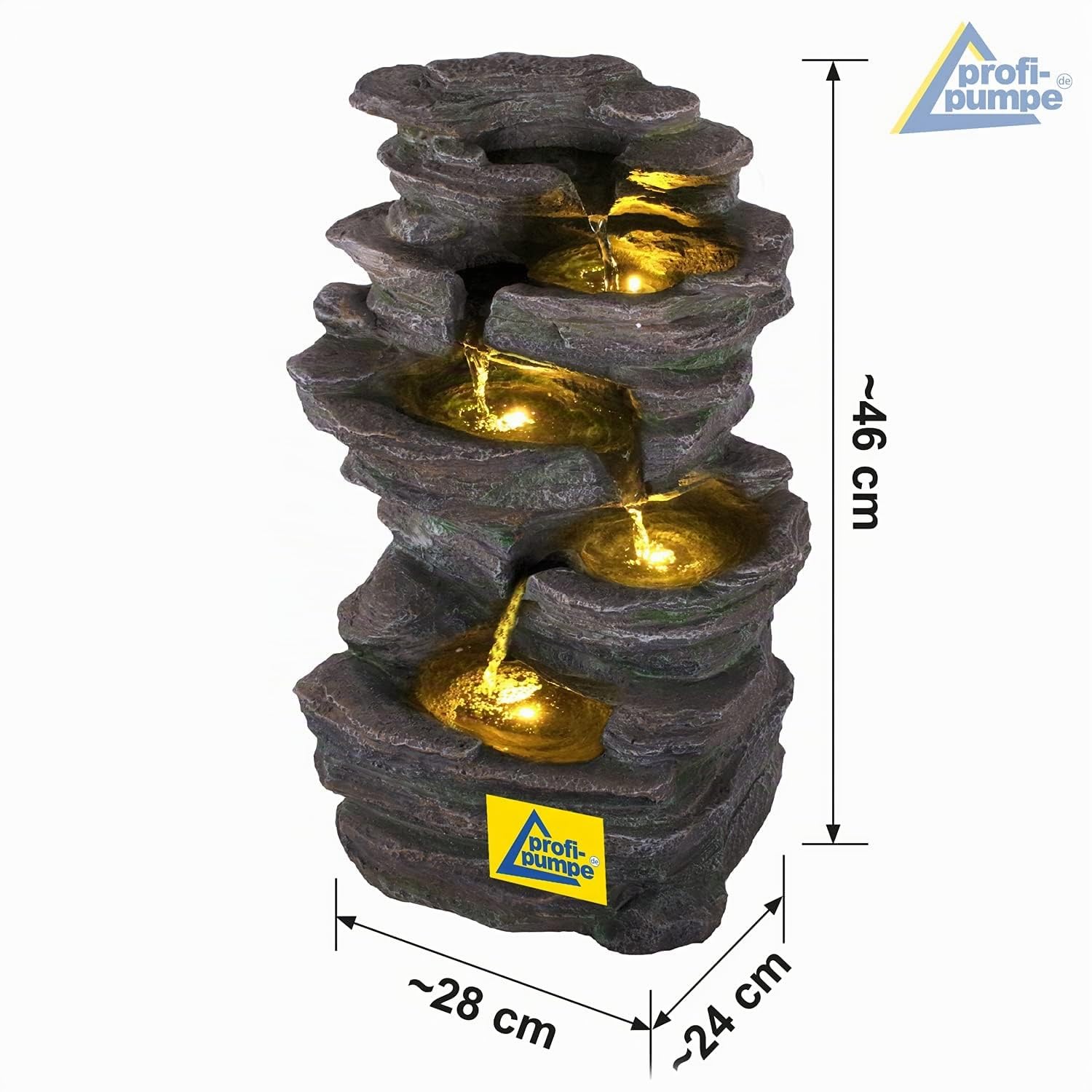 Gartenbrunnen Brunnen Zierbrunnen Zimmerbrunnen Springbrunnen Brunnen mit LED-Licht 230V Wasserfall Wasserspiel für Garten, Gartenteich, Terrasse, Balkon Sehr Dekorativ (7-GB02178-4)