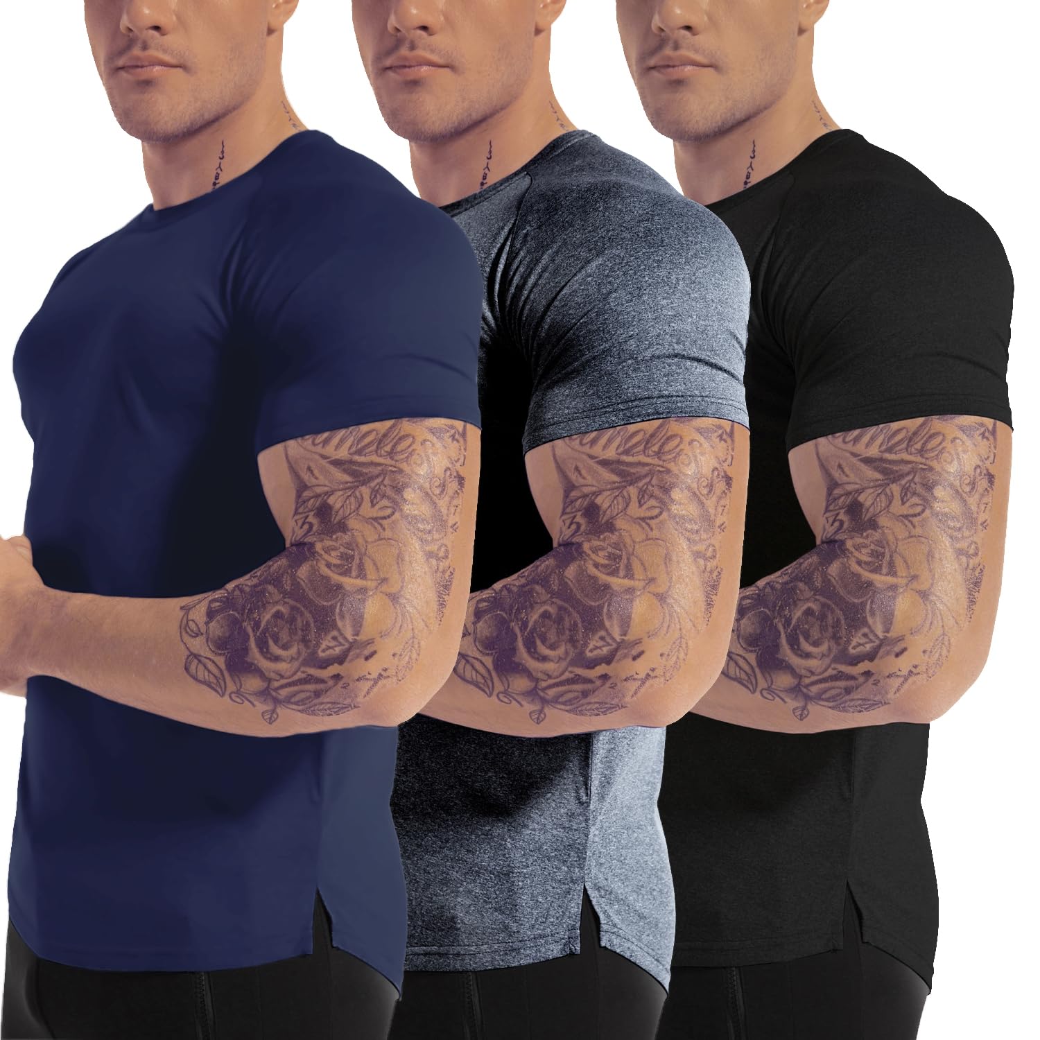 Men's 3pack Dry Fit Workout Gym Short Sleeve T Shirt Moisture Wicking Active Athletic Performance Running Shirts