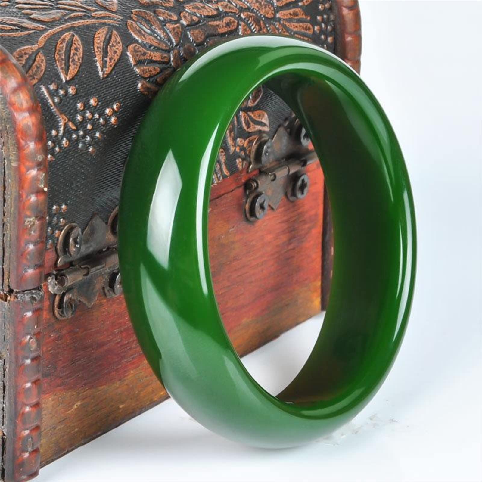 SMDSAZ Natural Green Jade Bangle Fashion Jewelry Accessories For Women Gifts Genuine Jades Stone Bangles Mens Bracelets (Gem Color : 63-64mm)
