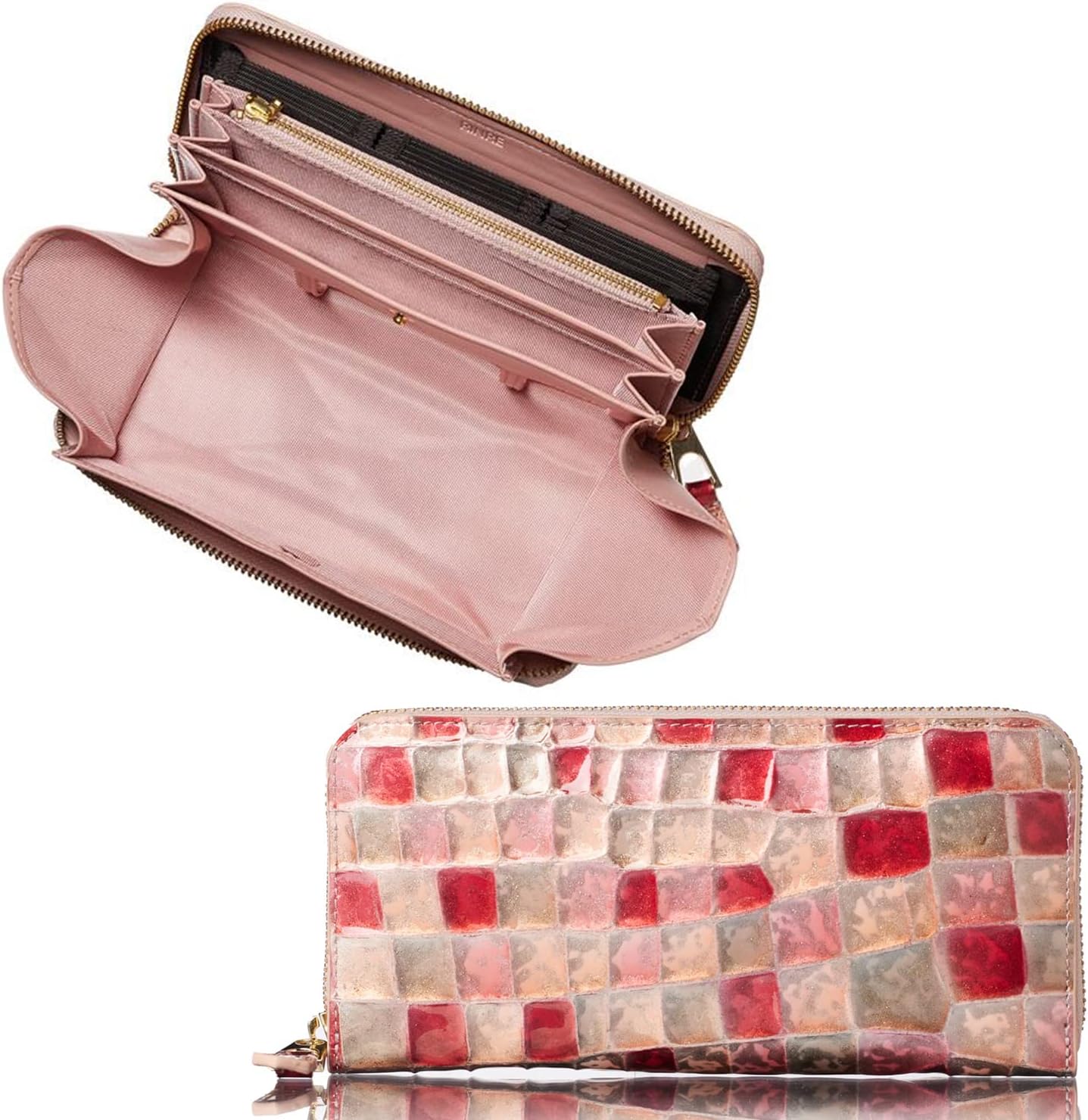 [リンレ] 財布 レディース 長財布 大容量 革 レザー 縦型カード収納 コインスルー 使いやすい ブランド ラウンドファスナー 母