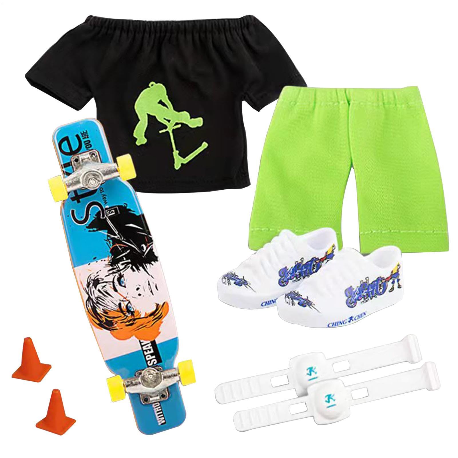 Finger Mini Skateboard, 12Pcs Finger Board Skate Toy Set with Clothes, Shoes, Knee Pads and Guardrails
