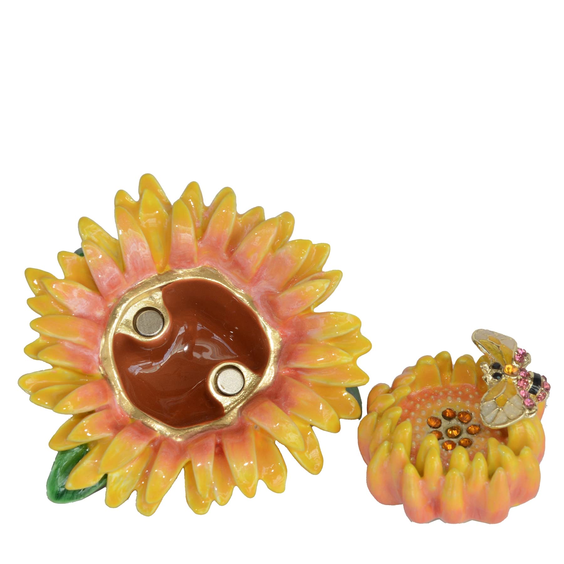 Jewelled Słonecznik Zestaw Botaniczny Dekoracja Botaniczna Dekoracja Botaniczna Box Biżuteria Organizator Figurka Talizman Pudełko Na Zawiasach Kolekcjonerskich Dżetów Jeweled