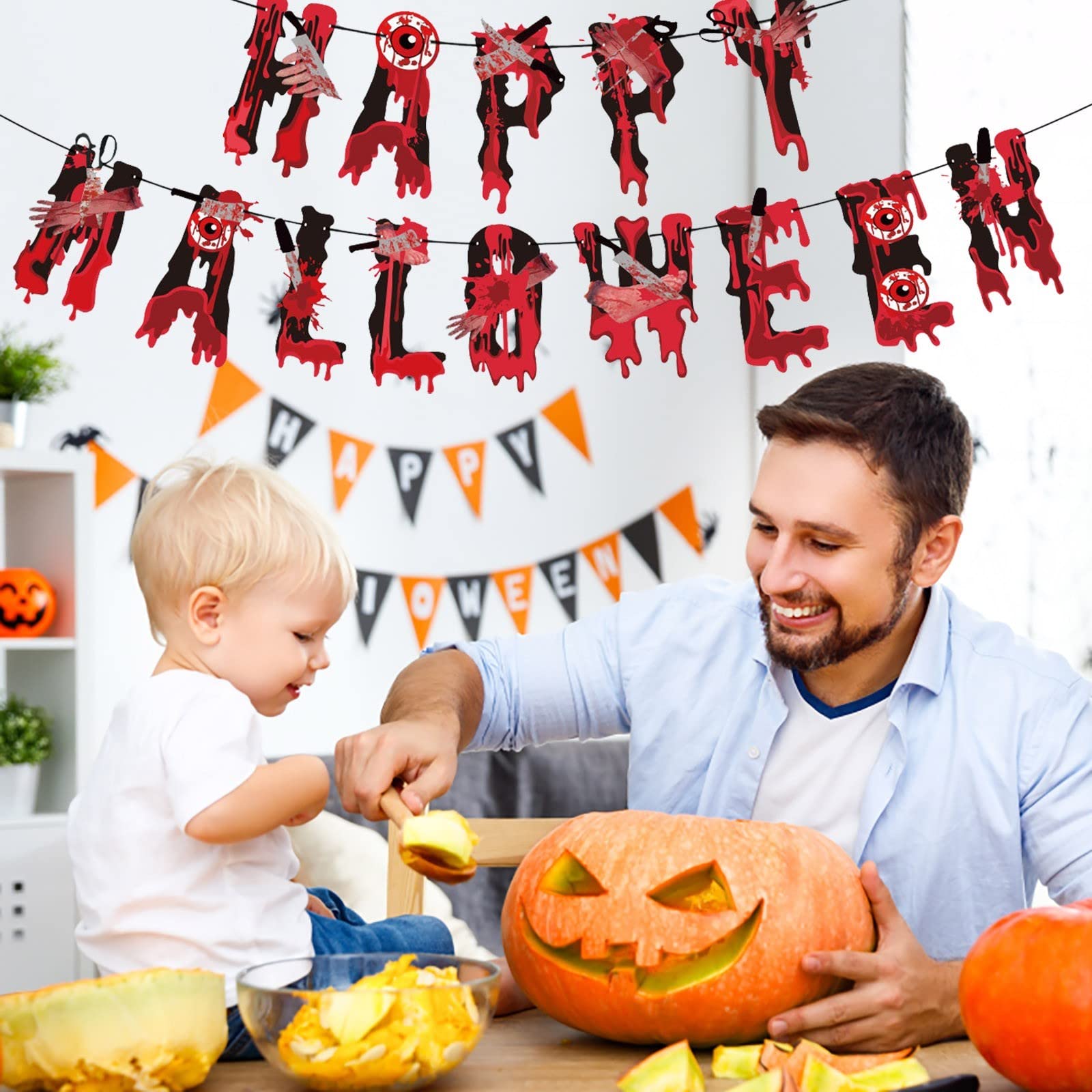 Kit Décoration Halloween 18 Pièces - Bannière, Ballons, Guirlandes, Fantômes, Réutilisable - 13