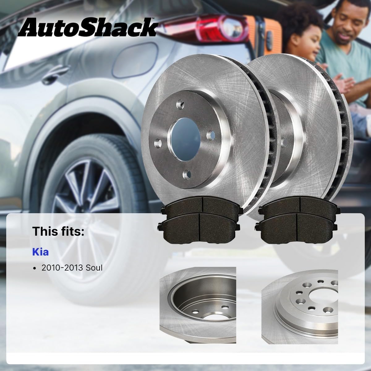 AutoShack Rear Solid Brake Rotors + Ceramic Pads 6-PC Brake Kit Replacement for 2010-2013 Kia Soul 10.31" (262 mm)