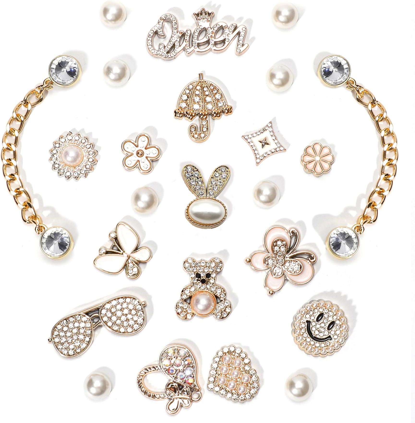 Bling Shoe Charms for Women, Sparkle Rhinestones Shoe Decoration Charms, Girly Shoe Chains for Clog Sandals, DIY Shoe Accessories for Party Favor