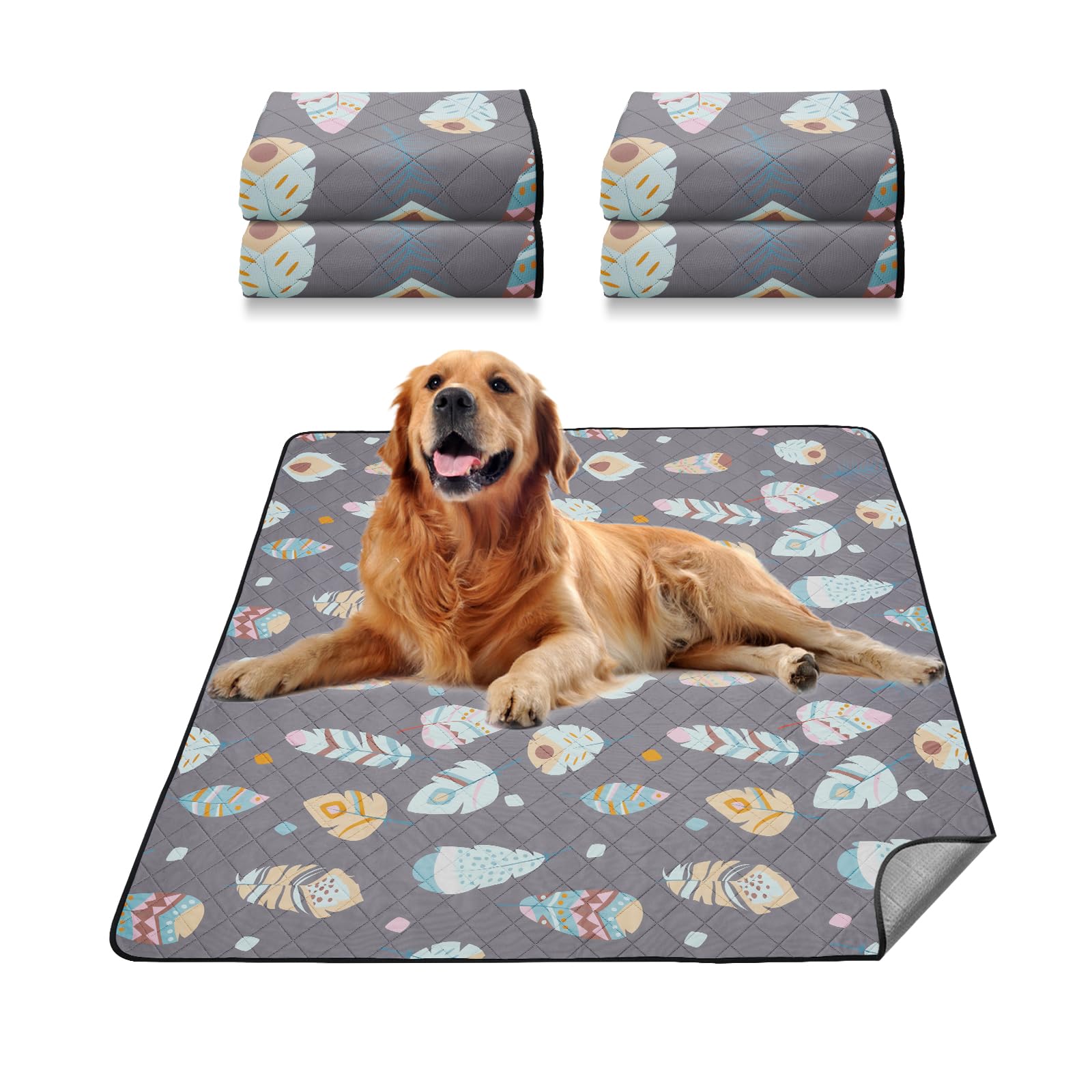 LOOBANI Washable Pee Pads for Dogs,4 Pack Ultra-Absorbent and Leak-Proof Whelping Pads, Non-Slip Reusable Puppy Pads, Waterproof Puppy Training Pads for Playpen, Crate, Housebreak-18x24(Gray)