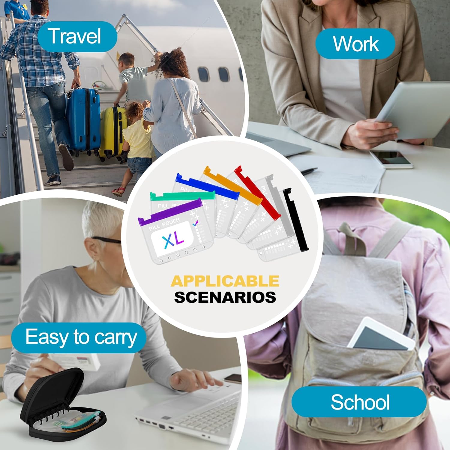 The A7-L Reusable Pill Pouches Set is Designed to fit The A7 Binder. Zippered Pill Organizers Weekly, Travel Pill Container, Reusable Zipper Pouches, Color-Coded Medicine Pouches - Image 7