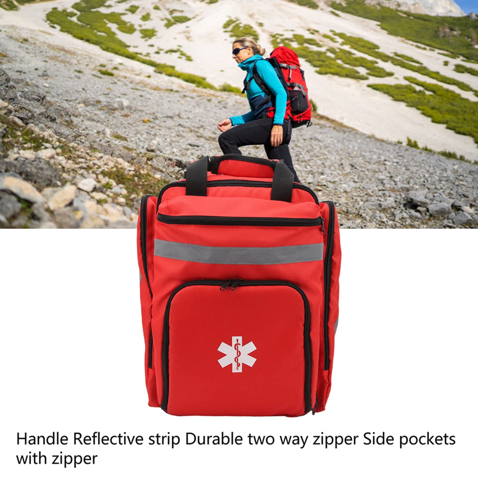 Borsa Rossa per Pompieri, Borsa per Primo Soccorritore di Grande capacità, Borsa per Pompieri con Spallacci Doppi, Zaino Medico di Emergenza Durevole, Forniture Facili da