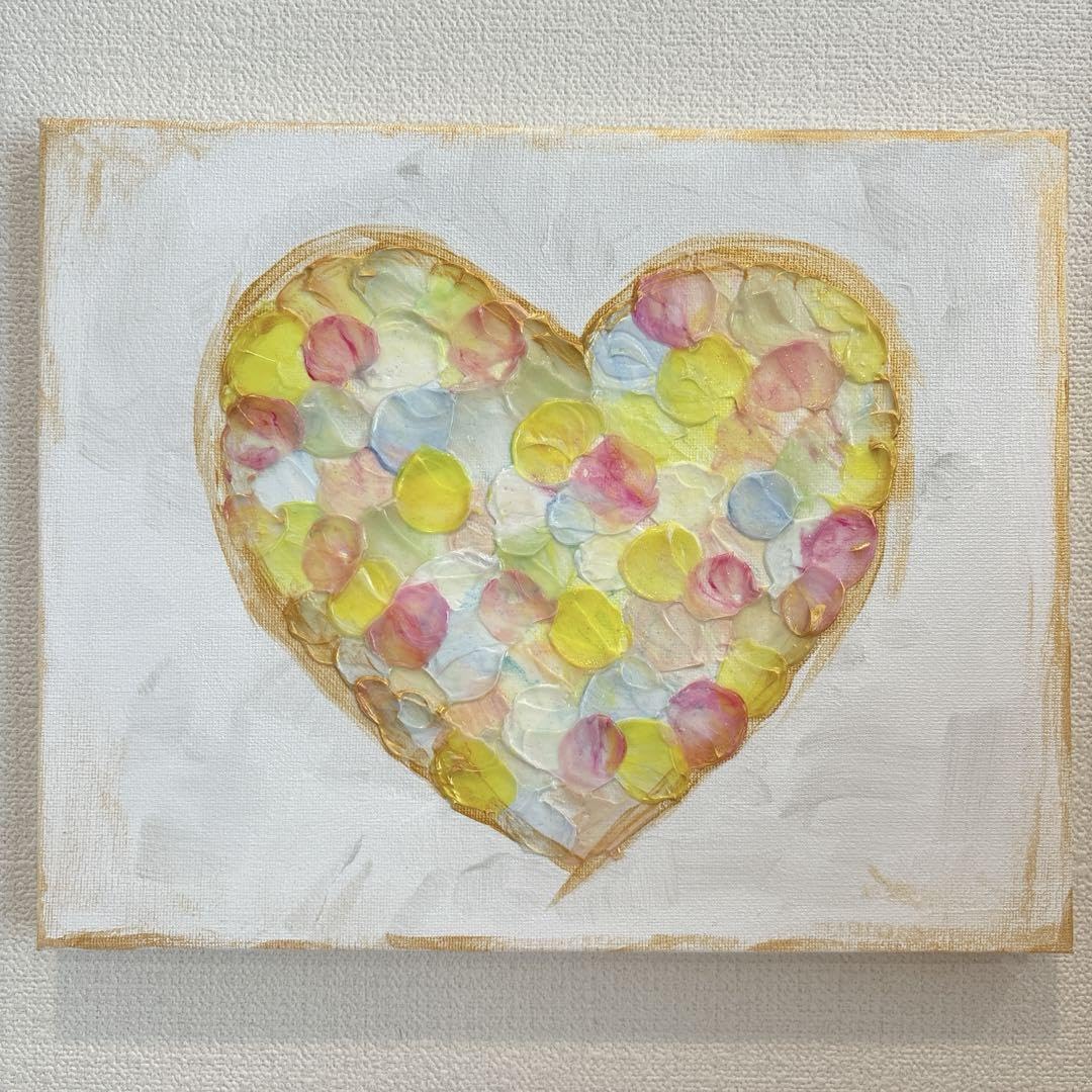 ハートモチーフのアクリル絵画 約10cm 56be0e1425ca7a72983db1e6c0b30d