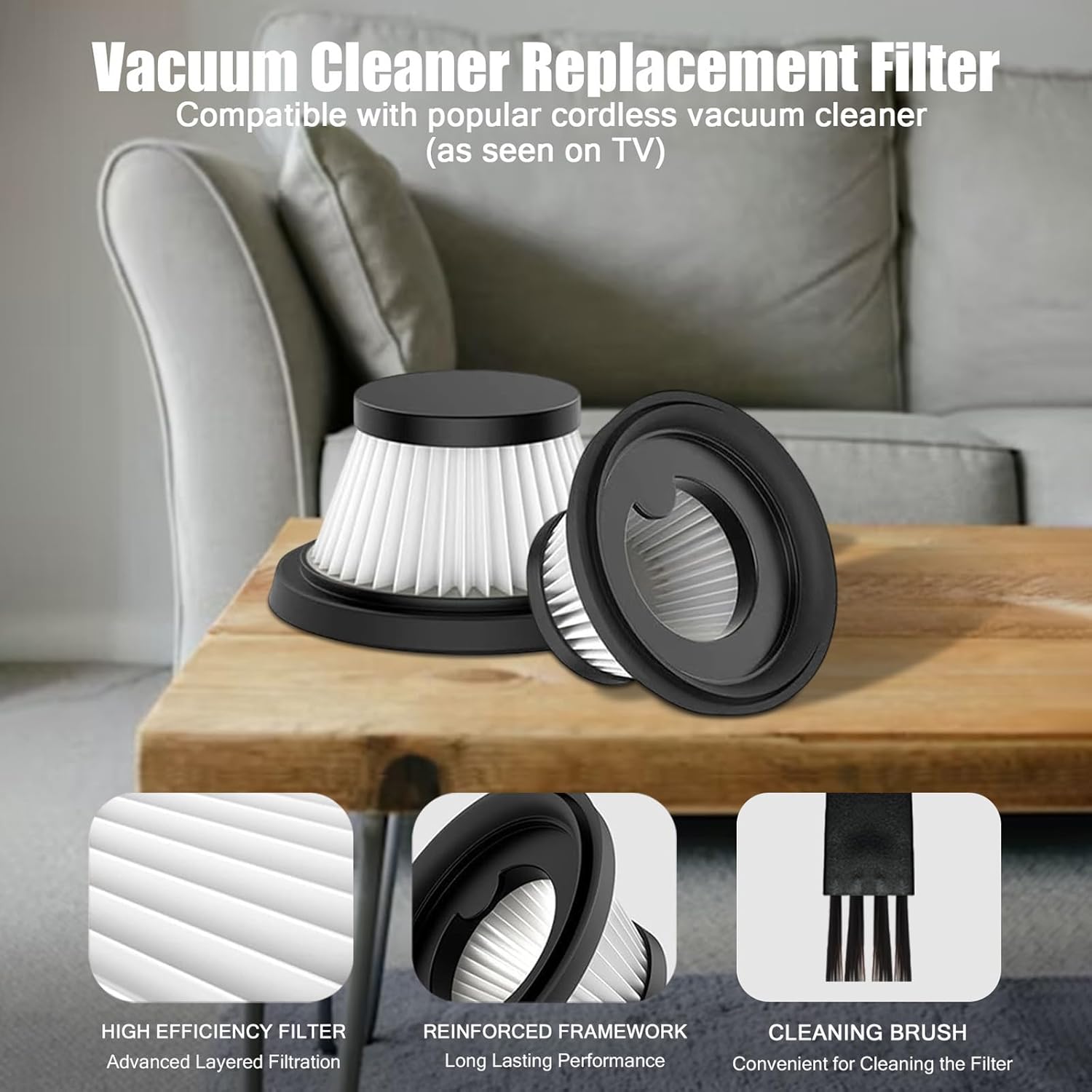 AMUSEGOOD 6 Pack HEPA Filter Replacement Compatible with Cordless Vacuum Cleaner as Seen on TV, Washable and Reusable Handheld Portable Vac Replacement Parts - Image 5