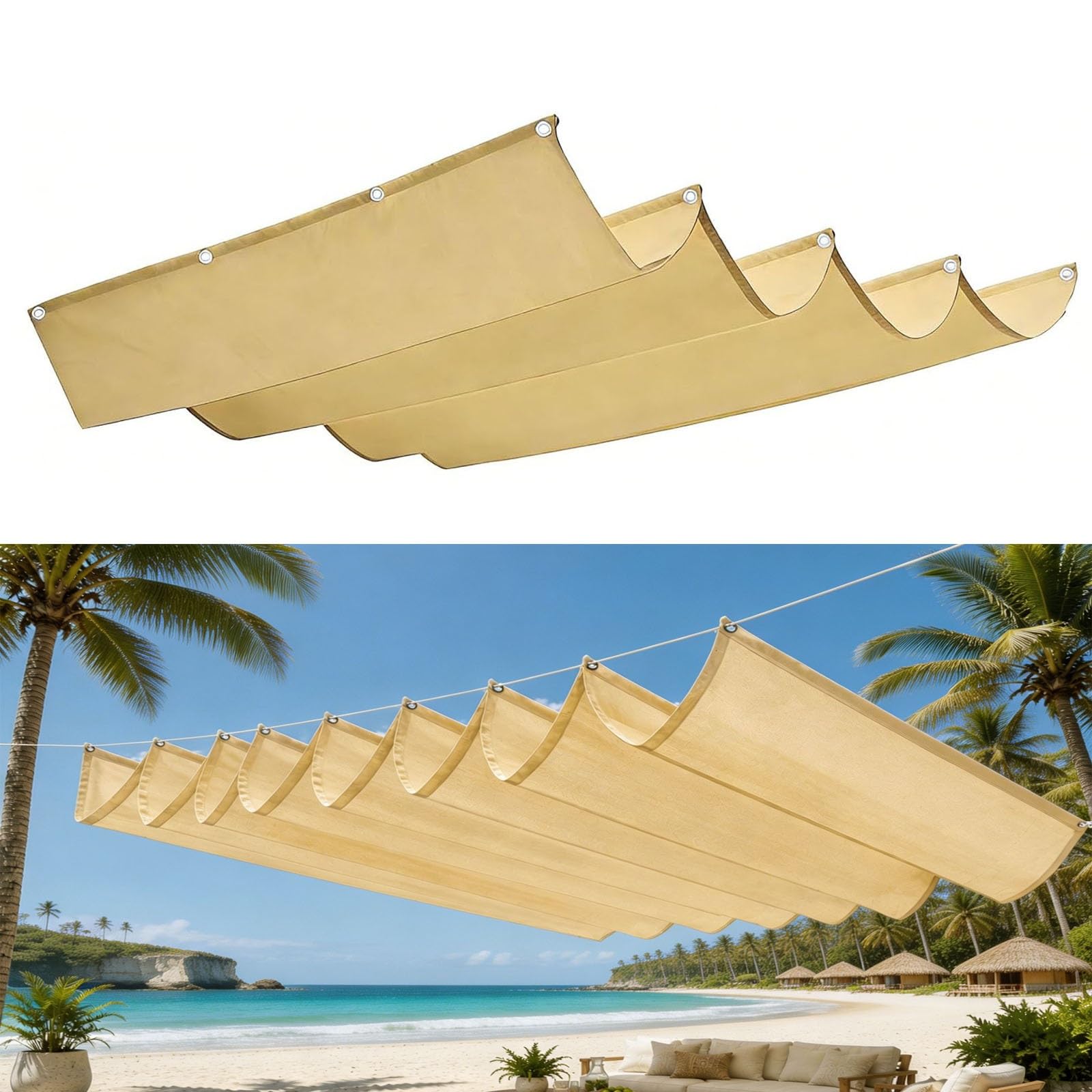 Voile d'ombrage rectangulaire rétractable 1.1x4.25m imperméable jaune sable pour jardin