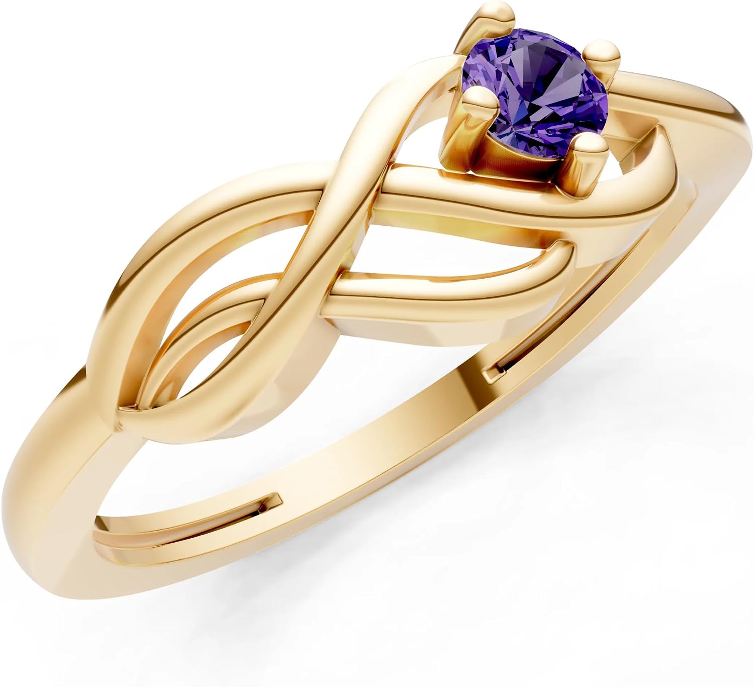 PEORA Round Cut Amethyst Stackable Band Available in Solid 10K, 14K or 18K Ring – White, Yellow or Rose Gold