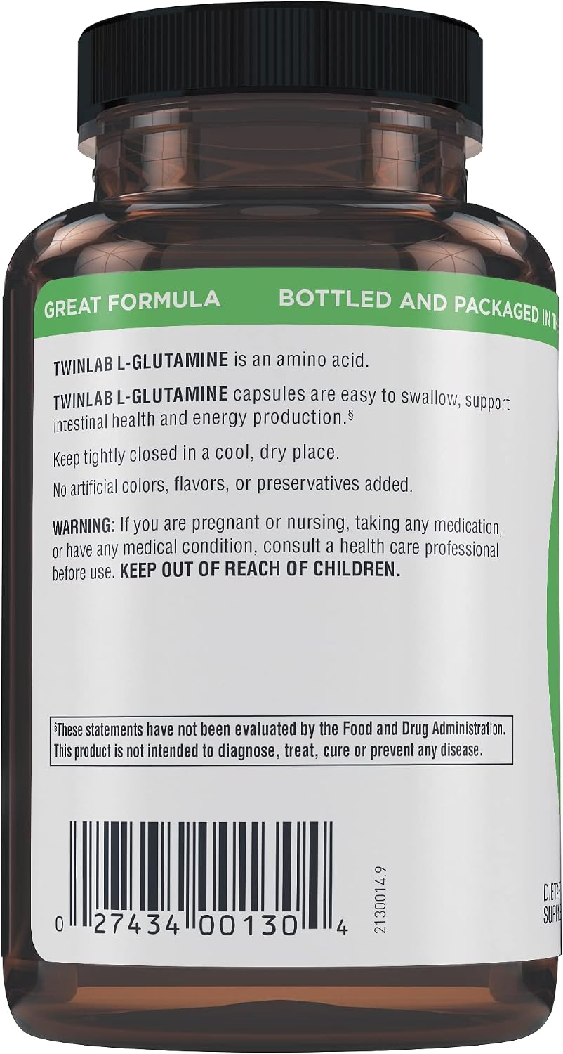 Twinlab L-Glutamine 500 mg | 100 Capsules | Digestive Dietary Supplement for Intestinal Health and Energy Production