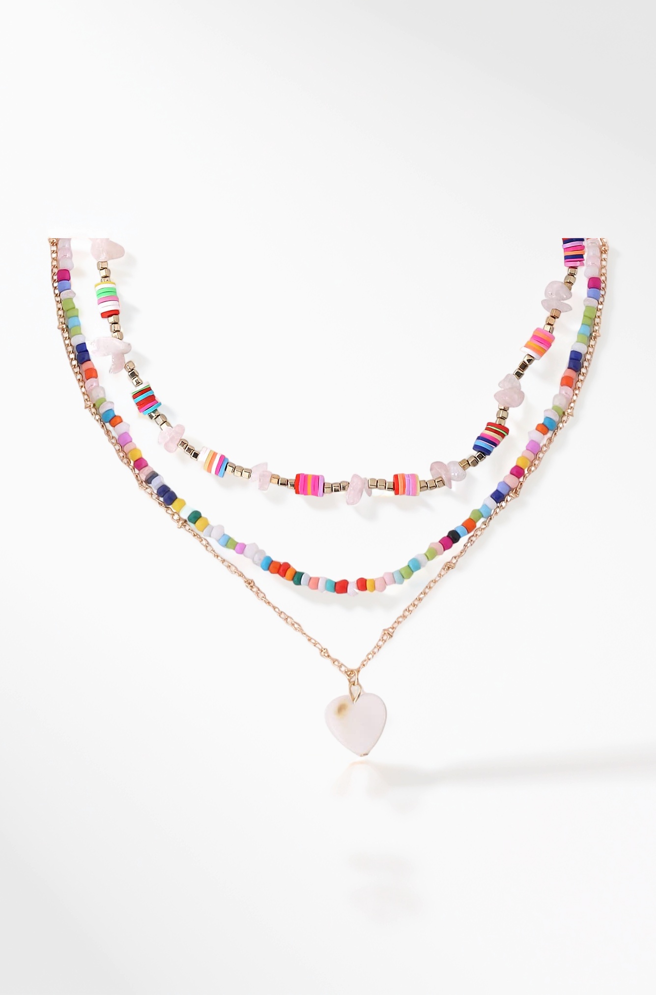 Necklace For Women Combo Of 2 Pcs Heart and Colorful Pearl Beaded Charm Necklace Chain For Women and Girls