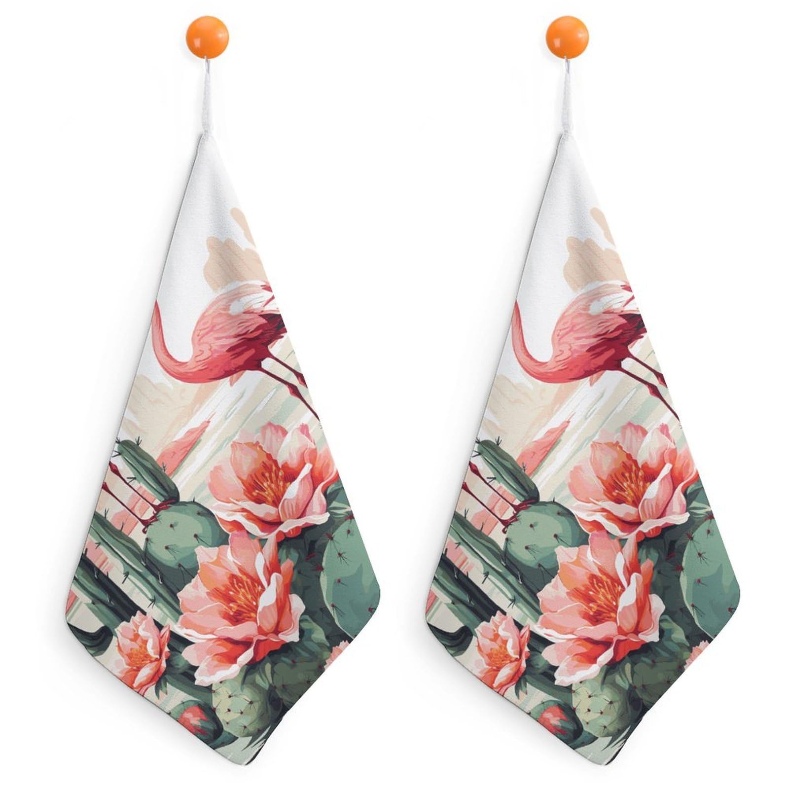 VstaDank Cactus Flamingo Rose Flowers Washcloth with Hanging Loop Quick Dry Microfiber Hand Towel Highly Absorbent Wash Cloth Reusable Makeup Remover Cloth Soft Feel Fingertip Towel for Bathroom