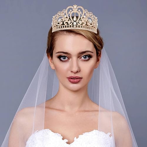 Miniatura 6 de Makone Tiaras y coronas de oro rosa para mujeres y niñas, diadema de cristal, elegante corona de reina con peines, accesorios para el cabello para