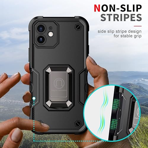 Miniatura 4 de Compatible con iPhone 11, iPhone 11 Pro, resistente y resistente de doble capa con soporte de anillo, cubierta de agujero fino, compatible con