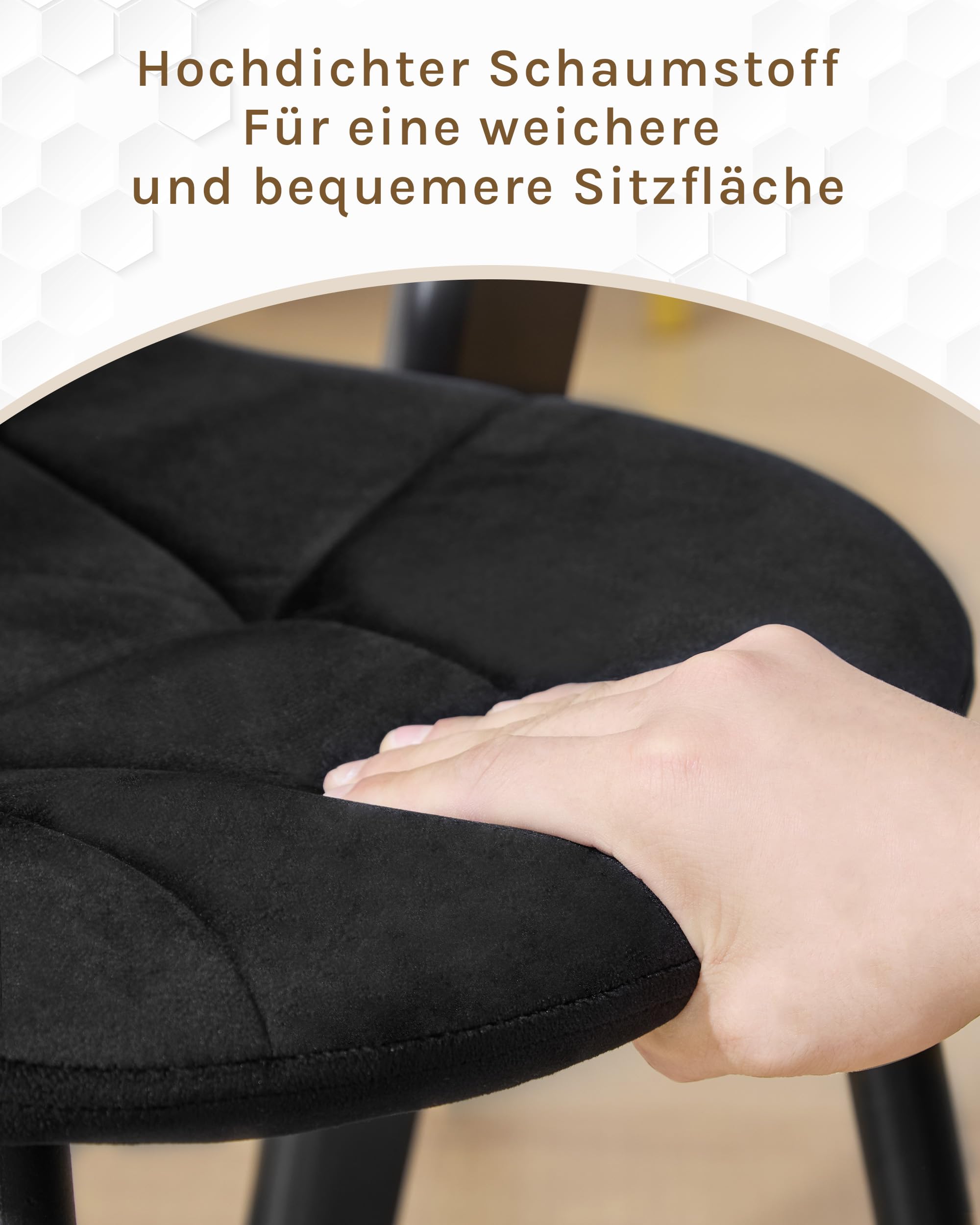 Lestarain Esszimmerstühle 4er Set mit Rückenlehne, für Esszimmer Küche Wohnzimmer, Küchenstühle gepolstert mit Samtbezug, aus Metall, ergonomisches Design, Schwarz