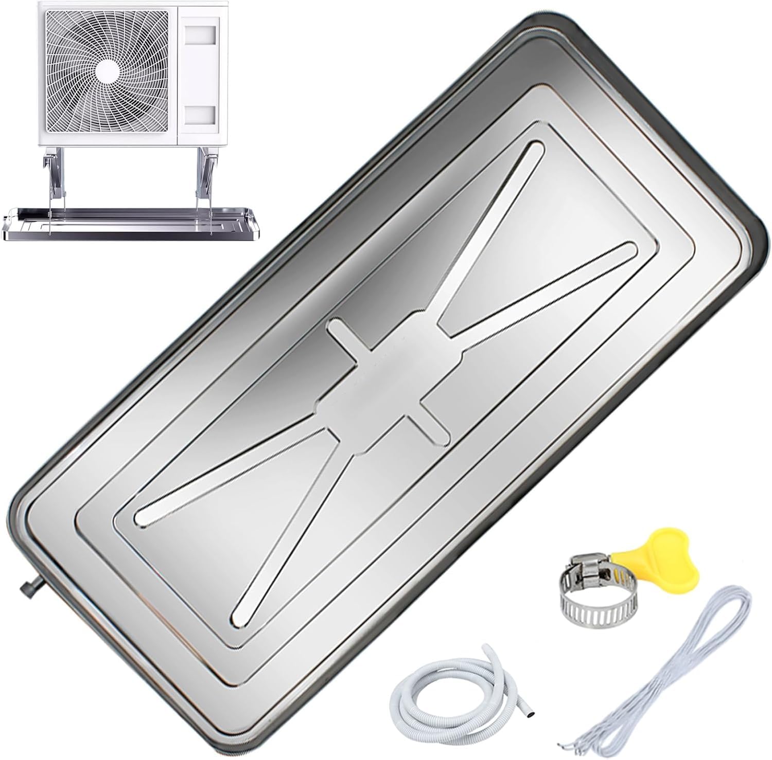 Generico Kit Universale di vaschetta di Raccolta condensa per condizionatori d'Aria - Vaschetta di Raccolta condensa in Acciaio Inox 304 per sistemi di climatizzazione e Pompe di Calore Interni/Ester