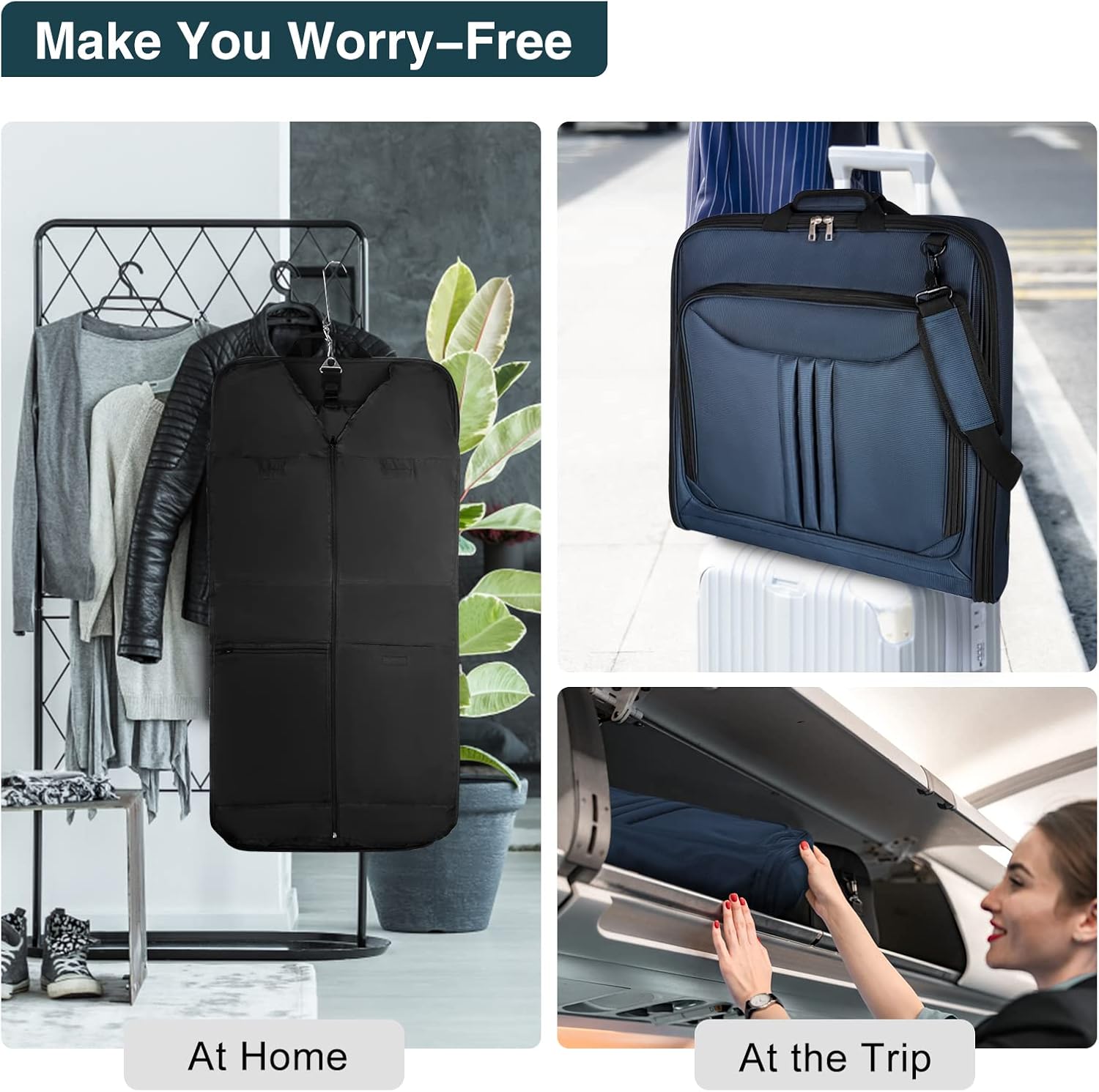 review Carry On Garment Bags for Travel,Large Suit Travel Bag for Men Women with Shoulder Strap for Business Trips with Shoulder Strap,Waterproof Foldable Luggage Hanging Bags, 2 in 1 Suitcase for Suits