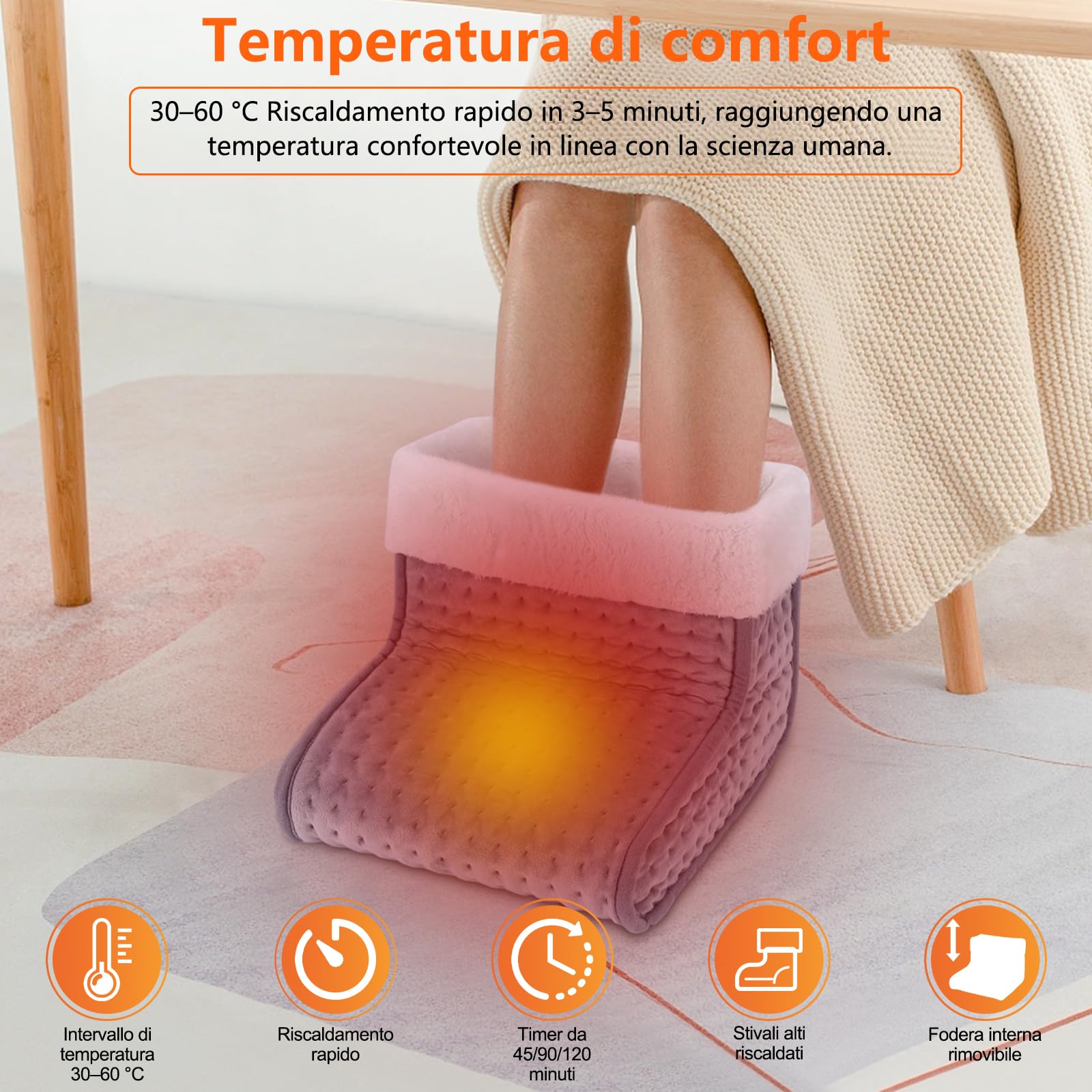 Biutee Scaldapiedi Elettrico, Foderato con Scaldapiedi Lavabili, Riscaldamento Rapido, Temperatura Regolabile da 30-60°C, Spegnimento Automatico,Impostazione Timer Intelligente, Scuro Grigio