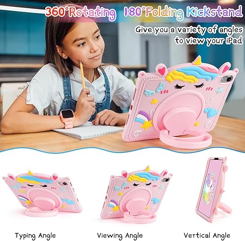 Miniatura 3 de Funda para iPad mini 6 para iPad mini 7 (A17 Pro) de 8.3 pulgadas con correa para el hombro, llavero de unicornio, soporte de silicona para tableta