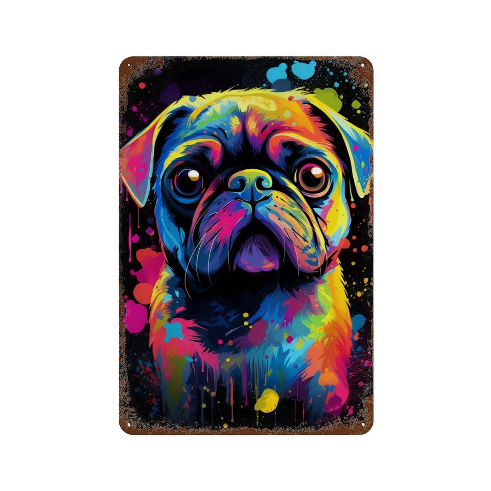 Colorful Pug Art Print-22 Retro Metal Sign 11.8"x7.9", Ideal for Basement, Hobby Room And Garage Decor
