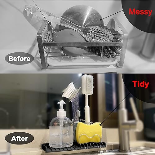 Miniatura 4 de Gosmol Soporte de esponja de silicona, soporte para jabón de platos para encimera de cocina, bandeja de jabón de esponja impermeable para fregadero