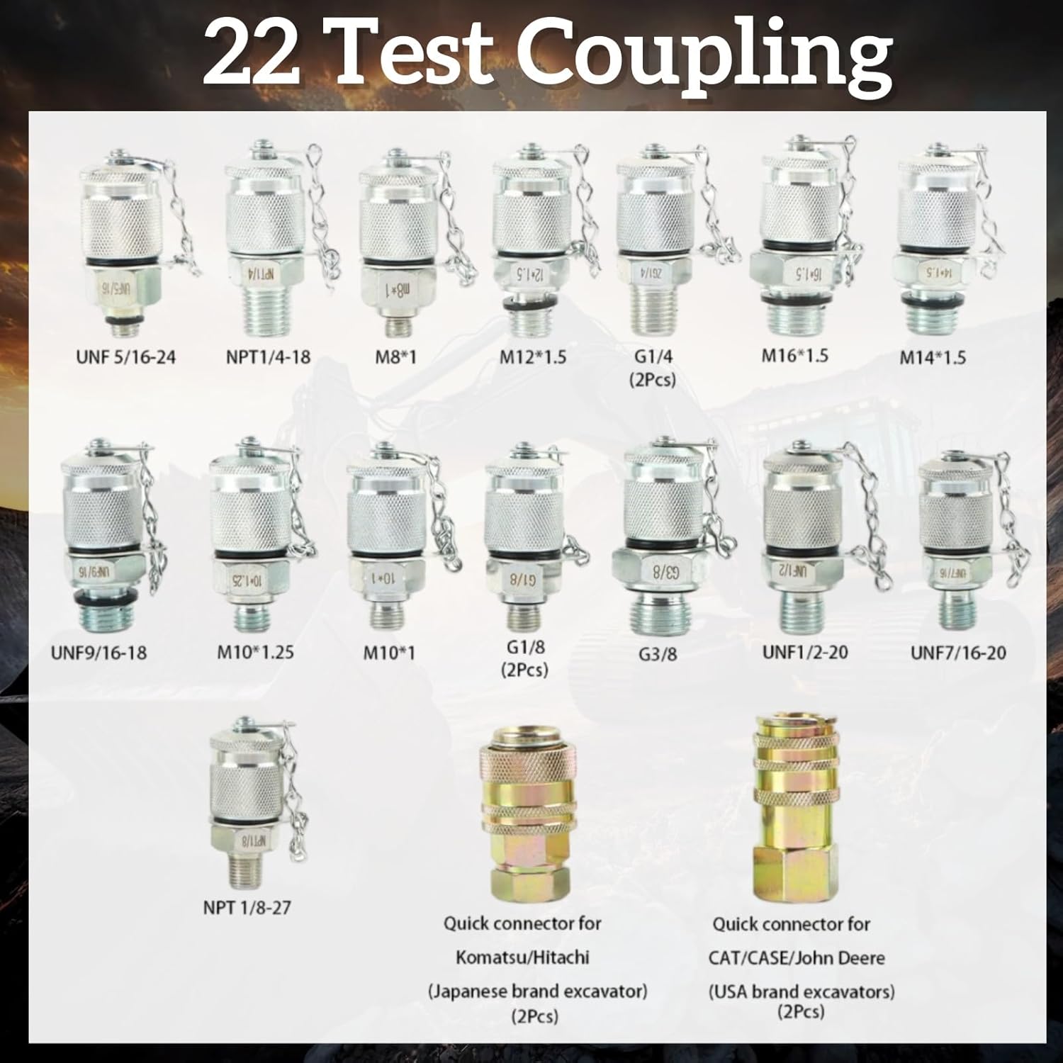 70P Digital Hydraulic Pressure Test Kit w/ 3 Gauges (1 * 16MPa, 2 * 70MPa) & 22 Couplings Replacement for Caterpillar, John Deere Excavator Repair Mixizap