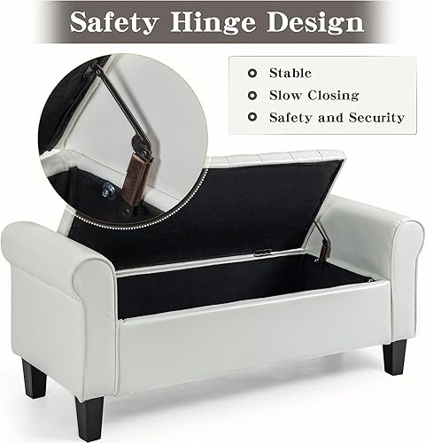 Miniatura 4 de ECOTOUGE Otomana con almacenamiento para sala de estar, reposapiés tapizado de cuero, bancos de dormitorio al final de la cama, otomana con brazo