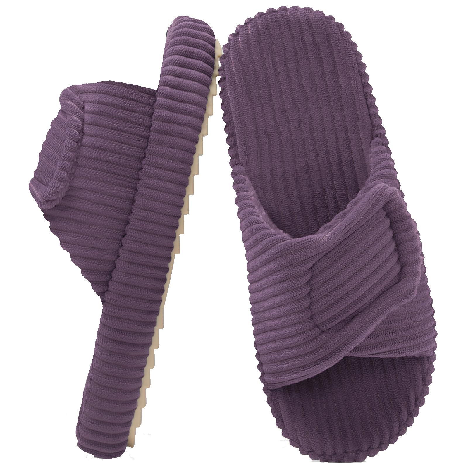 Misolin Hausschuhe Damen With Memory Foam Kordsamt Verstellbarer Klettverschluss Pantoffeln Bequeme Cord offene Zehen Slippers Indoor