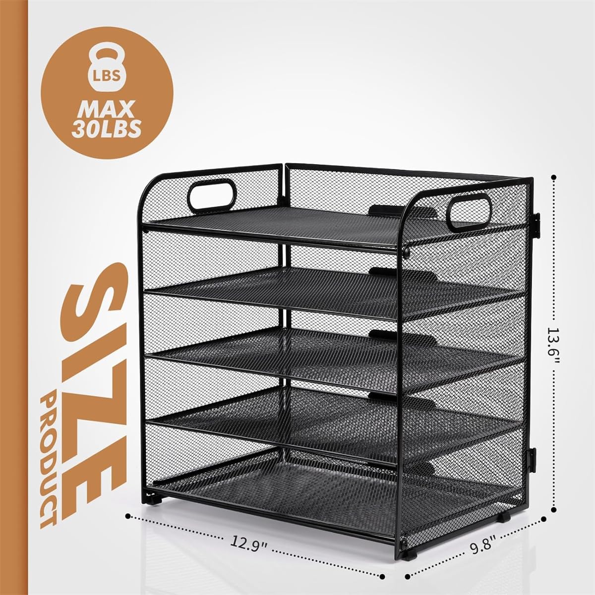 SOONHUA 5-Tire Schreibtisch Organizer, Schreibtisch Ablagefächer aus Mesh, Papier Dokumenten Ablage Regal, Aktenablage Desk Organizer für Zuhause,Büro und Schule