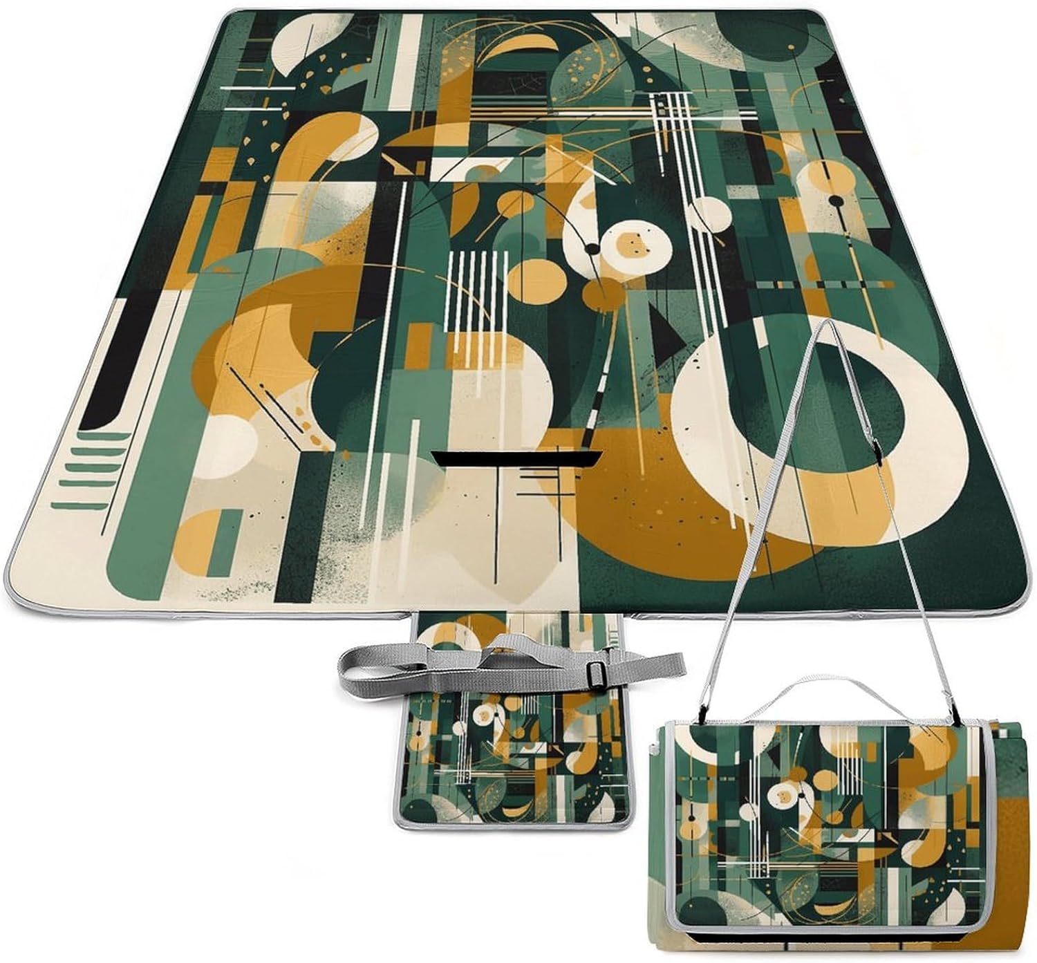 Abstract Painting of Lines Waterproof Picnic Blanket 58.3''x58.3'',Portable and Foldable Picnic Mat with Handle,Outdoor Blankets for Lawn Park Beach Travel
