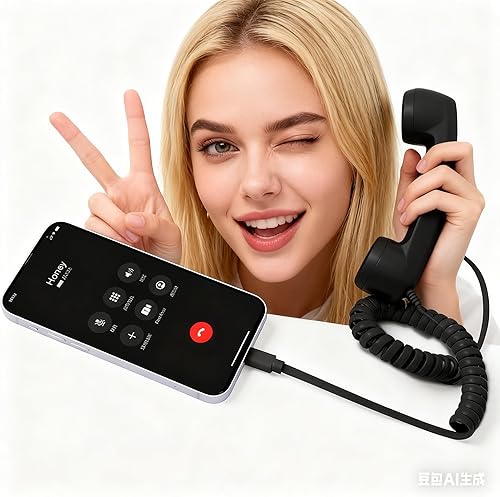 Miniatura 2 de Teléfono retro con cable tipo C para iPhone, receptor de mango fijo con control de volumen, teléfono retro de diseño exclusivo para llamadas claras