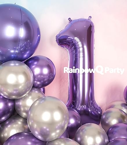 Miniatura 6 de Globo con el número 1 de 40 pulgadas para niño o niña, color morado grande 0-9, papel de aluminio de Mylar grande de 1er número, suministros de