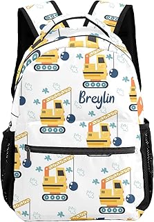 NZOOHY Yellow Tractors Personalized School Backpack for Kids Boys Girls Custom Primary Daypack Bookbag Travel Bag