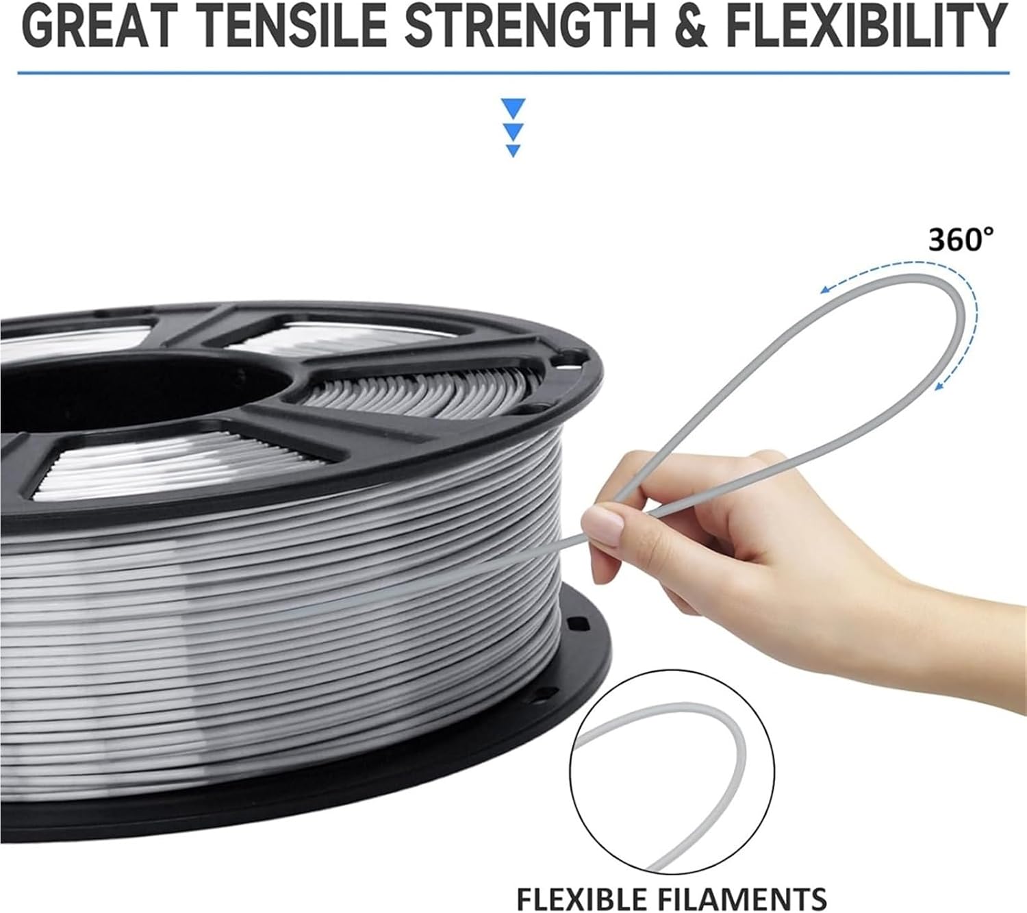 Silk Silver PLA Filament 1.75mm, 500g and 1kg Spool, Vacuum Packaged 3D Printer Filament with Metallic Shine(PLA Silk Silver B)