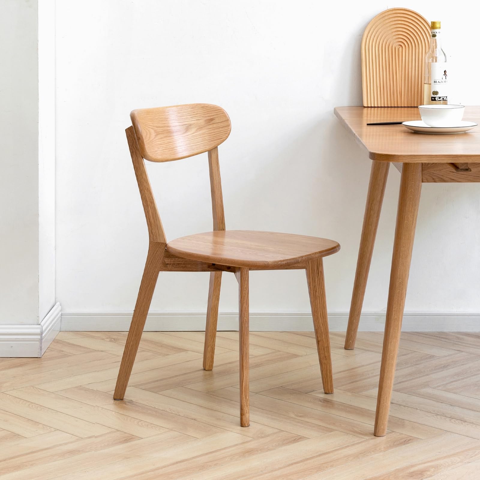 Oak Dining Chairs, Kitchen Chairs, 100% Solid Wood Modern Dinner Chair with Curved Backrest, Dining Room Chair for Kitchen, Living Room, Study (1PK, Natural)