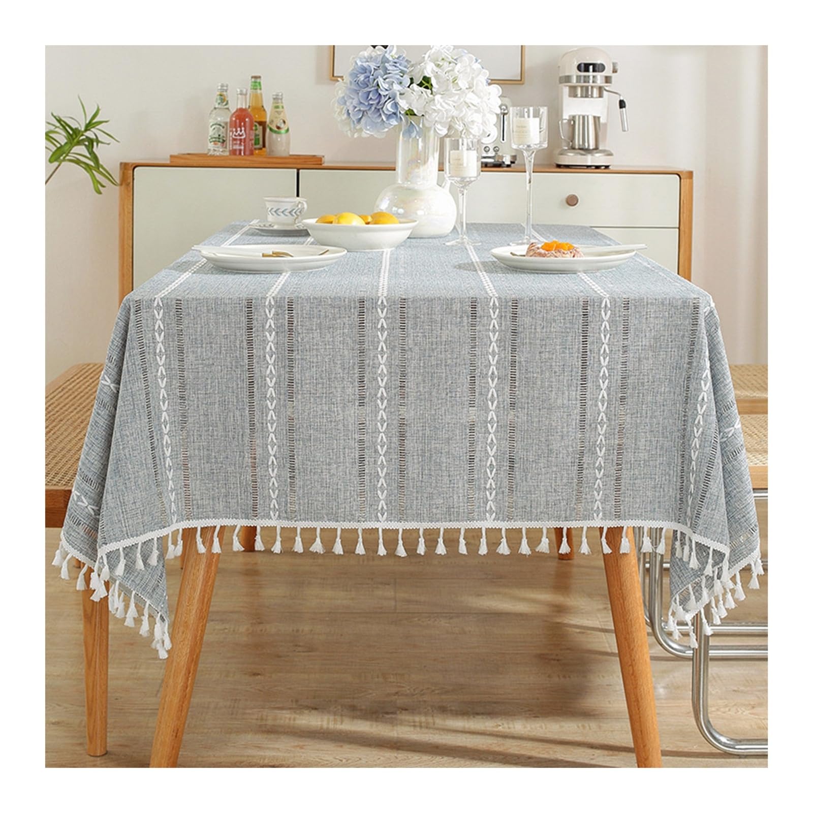 Nappe polyester 140x200cm grise rayée avec broderie anti-tache pour décoration de salle