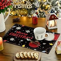 Vista 3 de Artoid Mode Bola de Navidad Feliz Navidad - Juego de 6 manteles individuales de mesa de invierno de 12 x 18 pulgadas, manteles individuales negros