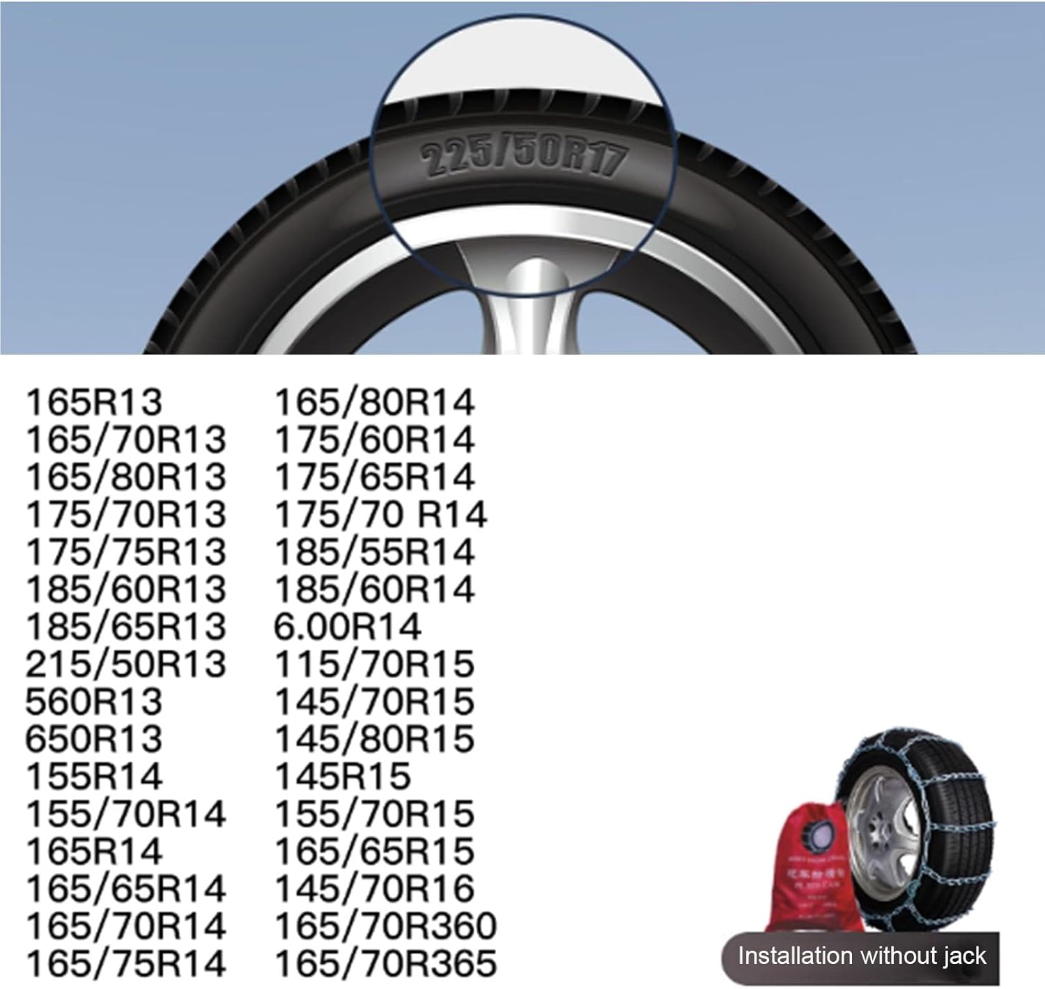 Snow Chains Quick Easy Installation,Tire Traction Chain For Car Pickup Trucks SUV, Emergency Thickening Tire Chains - Set of 2 175/70 R14