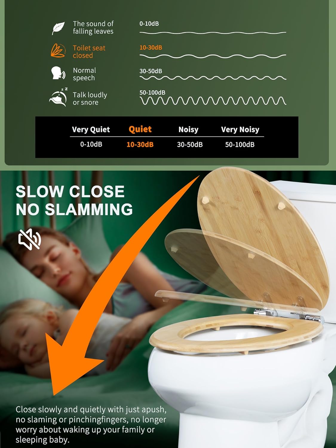 Angol Shiold ELONGATED Bamboo Toilet Seat with Quick Release Soft Close Adjustable Zinc Alloy Strong Hinges, Light, Easy to Install & Clean, Up to 400 lbs (Elongated 18.5", Natural Bamboo)